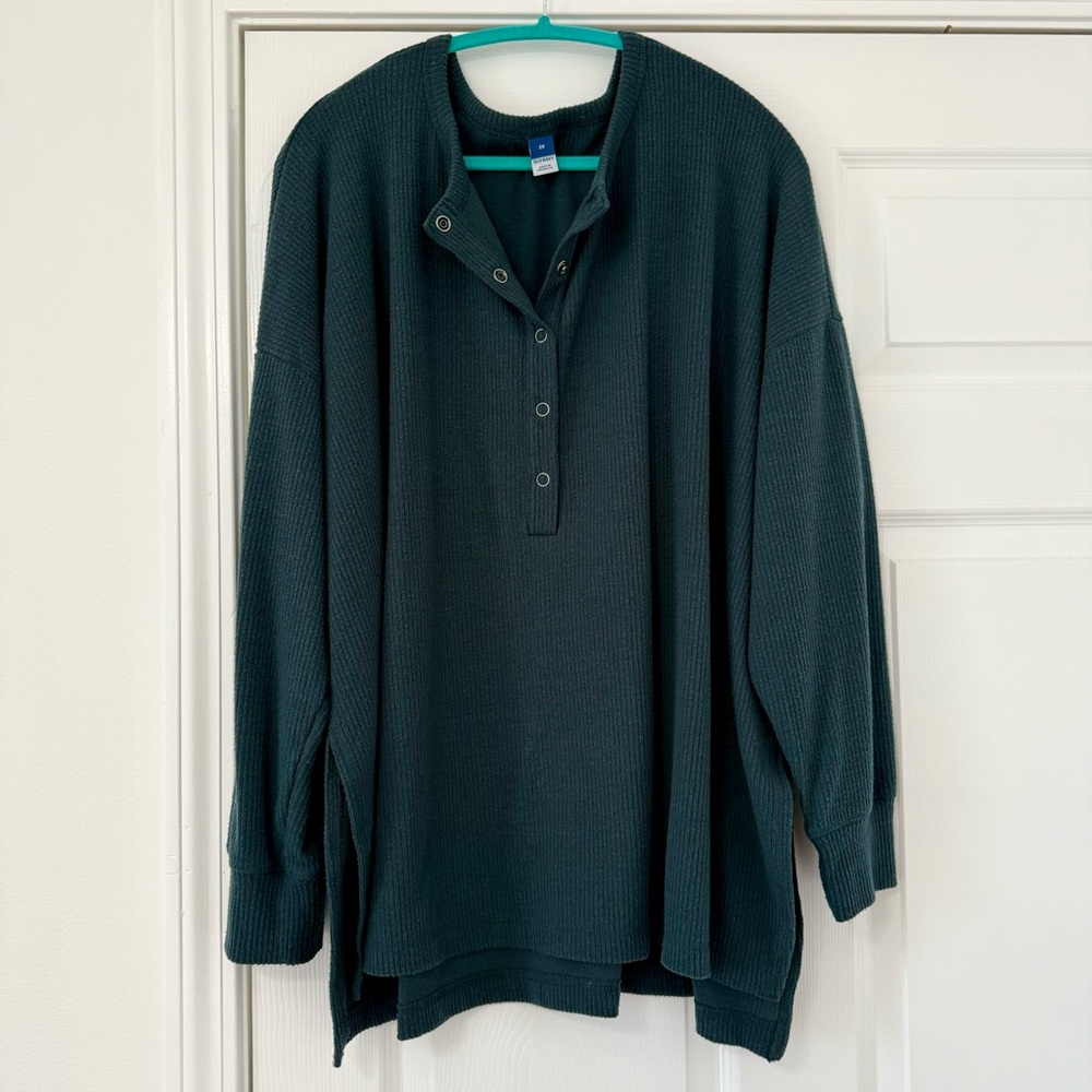 Old Navy Long Sleeve Oversized Boyfriend Henley 2X Dark Green